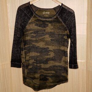 Lucky Brand Womens Camouflage Raglan Sleeve Burnout Top Small